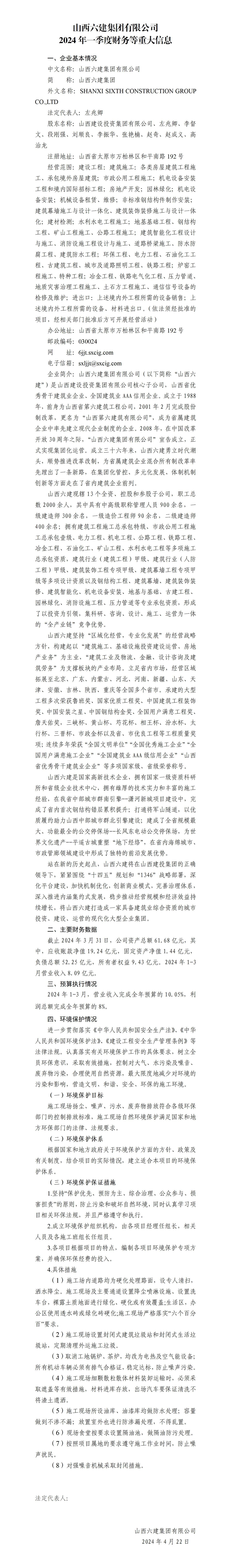 ɽ�������������޹�˾2024��һ���Ȳ�����ش���Ϣ