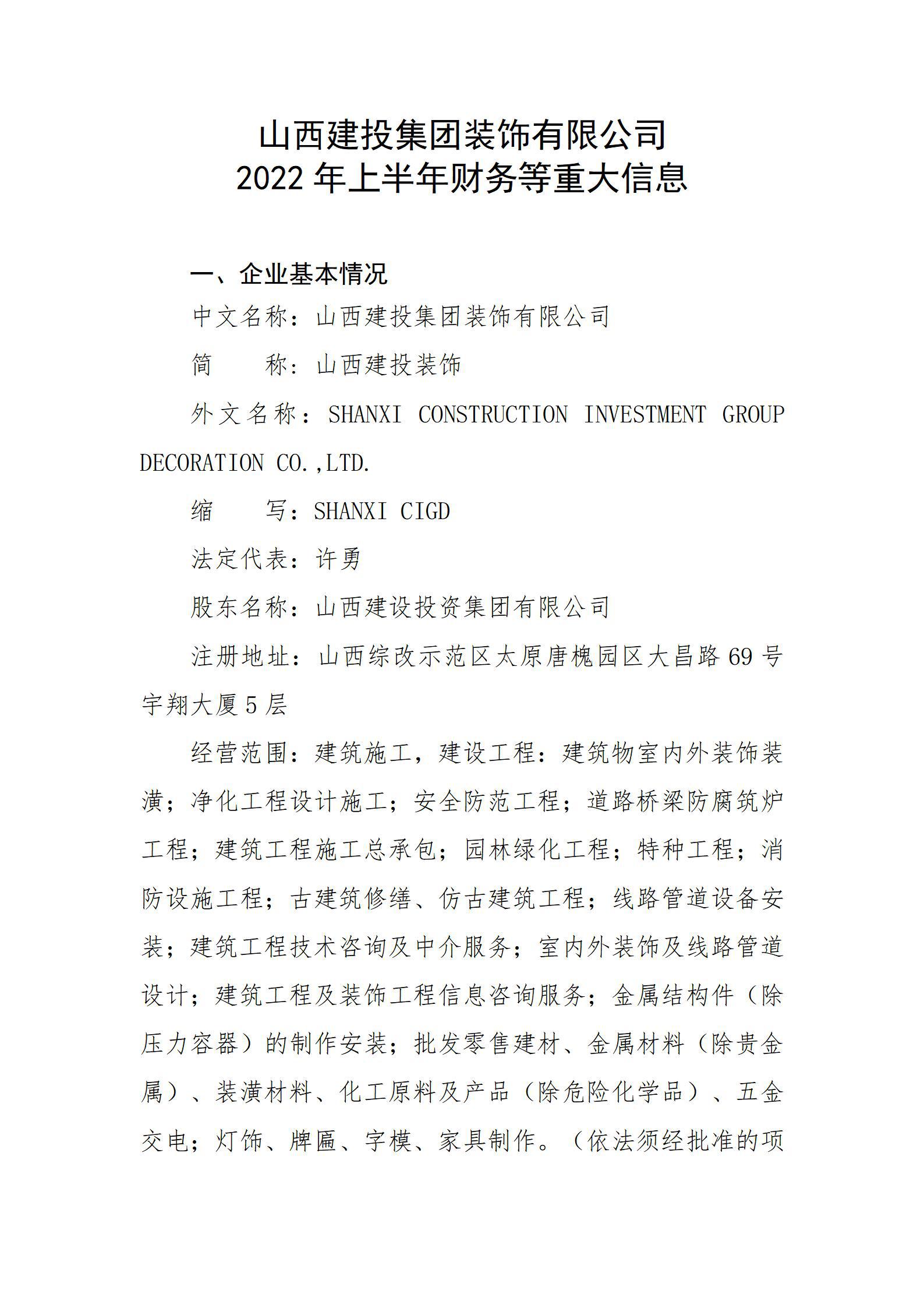 ɽ����Ͷ����װ�����޹�˾2022���ϰ��������ش���Ϣ