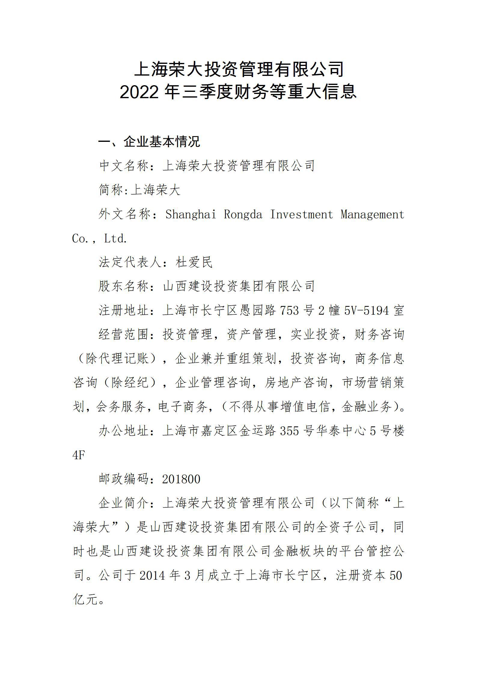 �Ϻ��ٴ�Ͷ���������޹�˾2022�������Ȳ�����ش���Ϣ