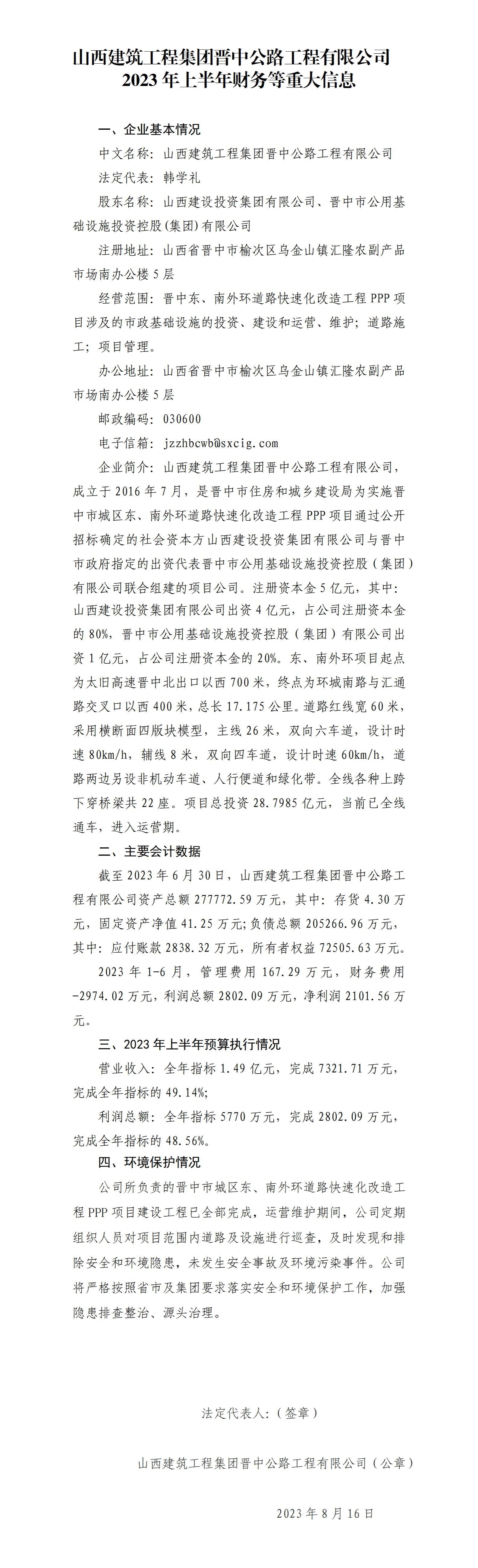 ɽ���޽����̼��Ž��й�·�������޹�˾2023���ϰ��������ش���Ϣ